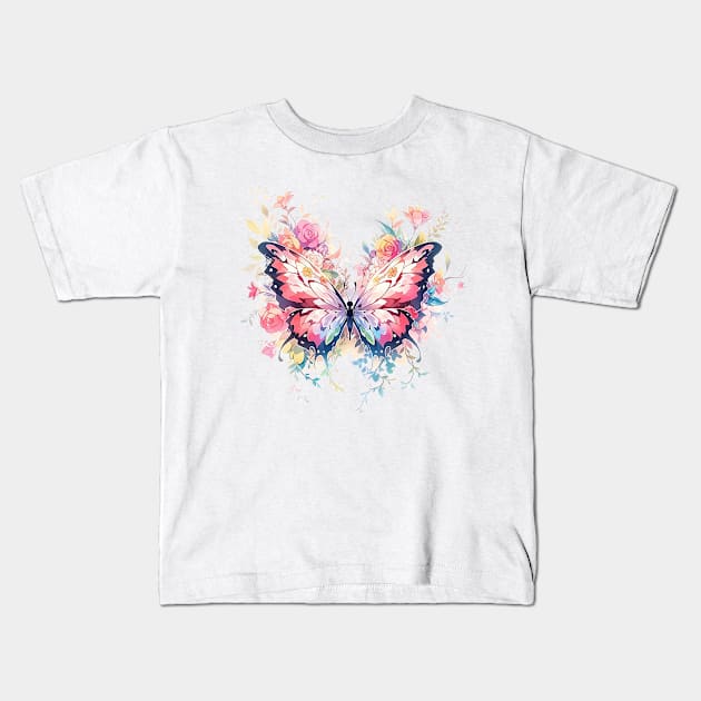 Floral Dreamscape: A Fantastical Butterfly Kids T-Shirt by Iron Creek